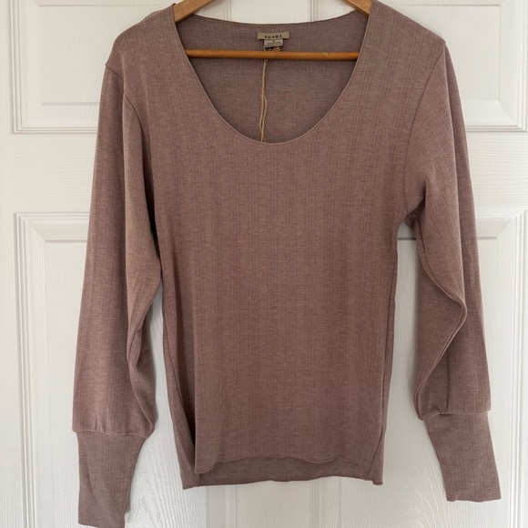 Anama Tops - Anama brown ribbed knit top